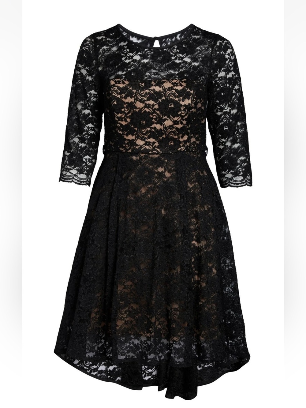 City Chic Black Lace High-Low Dress with Nude Lining